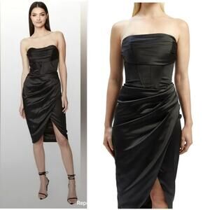 Bardot Jamila Corset Dress Black Size M Strapless Midi Cocktail Dress